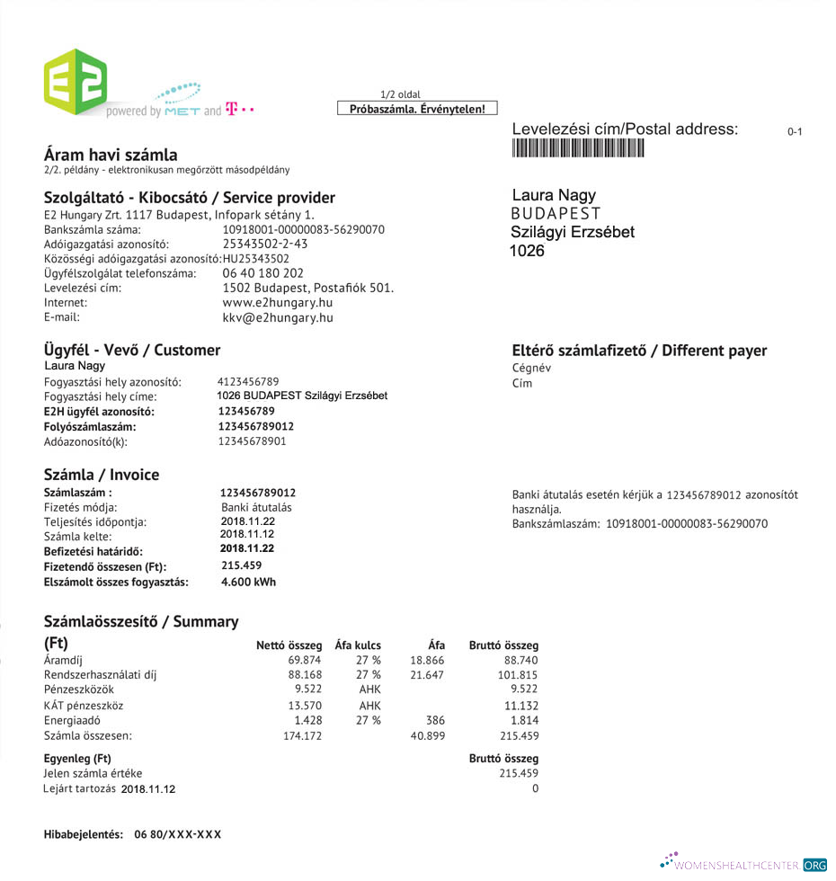 download download Hungary E2 utility bill, PSD format photoshop template photoshop template